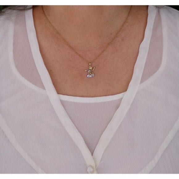 10k Yellow Gold & White Gold Angel Trumpet Necklace 18" Chain Dainty Delicate - Picture 4 of 7